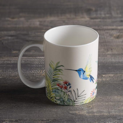 Maison d' Hermine Coffee Mug with Handles Tea Cups (15 Ounce, Pack of 1) | Fine Bone China Coffee Mugs for Hot Beverages Cappuccino Latte Home Restaurant Hotel Spring Summer -Tropiques - Hummingbird