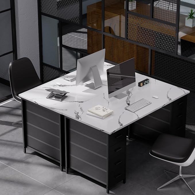 Pamray 47 Inch Computer Desk with 8 Fabric Drawers for Home Office Work | Ample Storage, Space-Saving, Suitable for Home Office Bedrooms Dorm Living Rooms for Study, Writing, Work