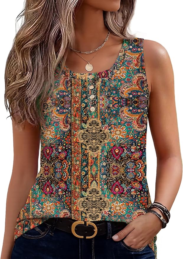 Zeagoo Womens Tank Tops Summer Sleeveless Tops Loose Button Henley Shirts Crew Neck Dress Casual 2026 Clothes