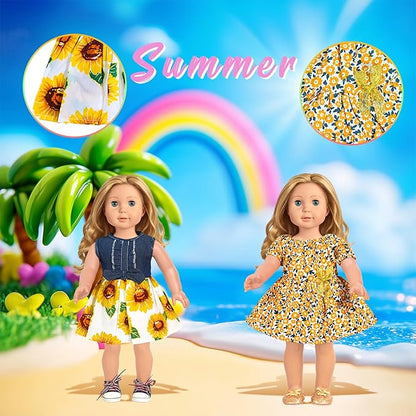 American 18 inch Doll Clothes Accessories, 18PCS Doll Clothes Outfit Dress for 18 inch, Valentine's Gift for Girls(10 Set)