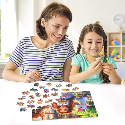 LELEMON Princess Puzzles for Kids Ages 4-8,100 Pieces Unicorn Rabbits Jigsaw Puzzles in a Metal Box,Cute Princess Learning Educational Puzzles for Boys Girls