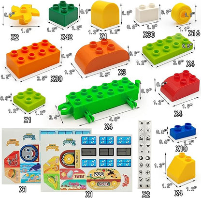 ZHX 155 PCS Classic Creative Building Blocks for Toddlers 3-5, Large Bricks with Train and Stickers, STEM Educational Preschool Toys Compatible with Major Brands with Gift Box