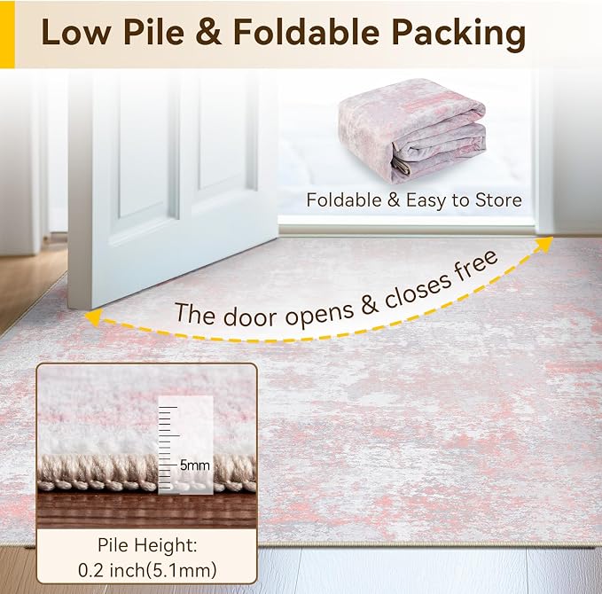 RELEANY Washable Area Rugs 2'x3' Non-Slip Modern Abstract Soft for Living Room Entryway Bedroom Kitchen, Print Pattern, Grey Pink
