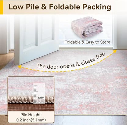 RELEANY Washable Area Rugs 2'x3' Non-Slip Modern Abstract Soft for Living Room Entryway Bedroom Kitchen, Print Pattern, Grey Pink