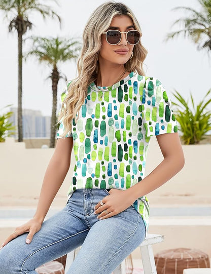 Ivicoer Puff Short Sleeve Shirt for Women Eyelet Tops Summer Crewneck Blouse Loose Fit S-XXL
