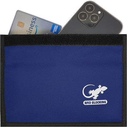 Gecko Travel Tech Blue Nylon Faraday Bag - Signal Blocker for Cell Phone, Car Key FOB, Data Privacy (BLUE - NYLON)