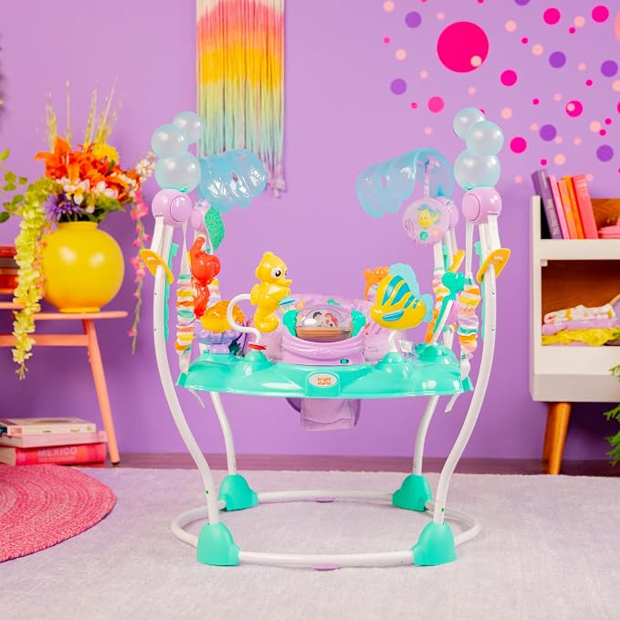 Bright Starts Disney The Little Mermaid Sea of Activities Baby Activity Jumper with Interactive Toys, Lights & Music with Disney Princess Ariel, 6-12 Months (Blue)