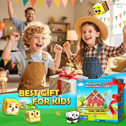 Magnetic Blocks, Build Mine Magnet World Forest Farm Edition, Magnetic Building Blocks for Kids Ages 4-6 6-8 8-12, Sensory STEM Toys for Boys & Girls