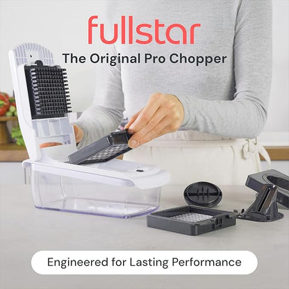 Fullstar Pro Original Vegetable Chopper & Spiralizer, Kitchen Prep Tool | 4 in 1 Veggie Slicer, Onion & Fruit Cutter with Sharp Stainless Steel Blades & Container, All-in-One Food Prep Tool (White)