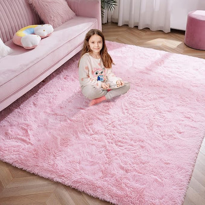 Softlife Ultra Soft Fluffy Area Rugs for Bedroom, Girls and Boys Room Kids Room Nursery Rug, 3 x 5 Feet Shaggy Fur Indoor Plush Modern Floor Carpet for Living Room Christmas Decor, Pink
