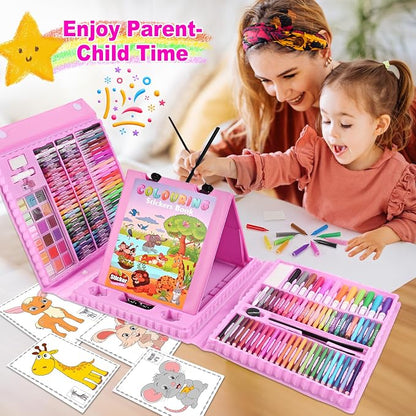 Art Supplies, 230 PCS+ Drawing Art Kit, Kids Art Set with Double Sided Trifold Easel, Colored Pencils, Crayons, Oil Pastels, Watercolor Pens, Coloring Book, Gifts for Girls Boys 4-12, Teens, Beginners