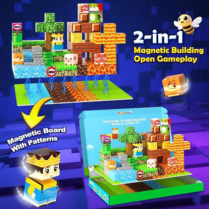200PCS Magnetic Blocks Toys for Kids Ages 3-5 6-8 8-12 with Magnetic Board Sensory Kids Toys Stacking Blocks, Build Mine Magnet World-3 4 5 6 7 8 9 10 Year Old Boy Girls Birthday Gifts