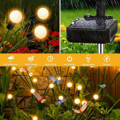 Solar Garden Lights Outdoor - 6 Pack Dragonfly Solar Swaying Light, Sway by Wind, Firefly Lights Outdoor Yard Patio Pathway Decoration, Big Bulb, High Flexibility Iron Wire & Realistic Dragonflies