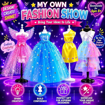 AGENTLAN Fashion Designer Kit, 900+ Dress Making Kit, DIY Craft Kit | Fashion design studio, sewing & no-sew, DIY fashion play with storage bin, gift for girls ages 6-12