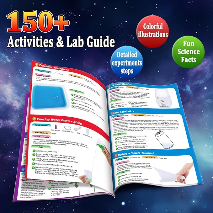 PATIFEED 150 Experiments Science Kit for Kids, Chemistry Set, Scientific Christmas Birthday Toys Gifts Ideas for Boys Girls, Break Geodes, Volcano,S.T.E.M Learning Projects