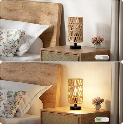 Fenmzee Table Lamps (Rattan Rope Shade - Black Base, 9" Inline Control) | 3000K LED Blub Included | 680 Lumens | Easy Assembly | Minimalist Design | E26 | for Kitchen | for Kids Room