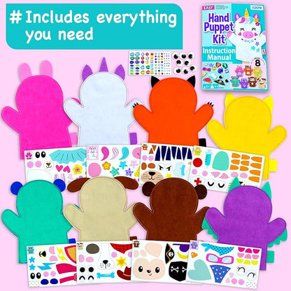 EZCRA Unicorn Hand Puppet Making Kit for Kids Ages 5-10 - Make Your Own Puppets - 8 DIY Craft Projects with Stickers - Educational Gift for Girls & Boys
