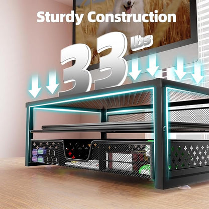 Simple Trending Metal Monitor Stand Riser and Computer Desk Organizer with Drawer for Laptop, Computer, iMac, Black | 16"W x 10"D x 6.25"H. Sturdy Metal Frame. 2-tier + drawer. Holds 66 lbs. Anti-slip. Fits laptop, monitor, iMac. Easy assembly