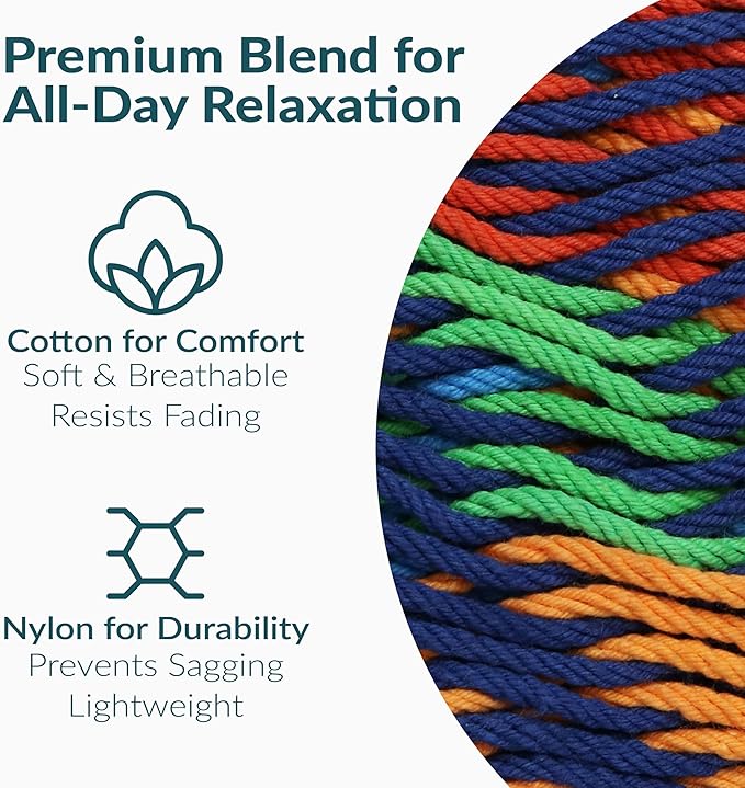 Sunnydaze Handwoven XXL Thick Cord Mayan Double Hammock for Outside - 625-Pound Capacity Heavy-Duty Outdoor Hammock - Multicolor