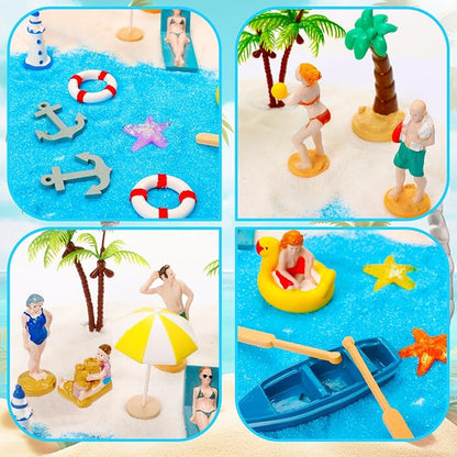 Warmtree 22PCS Beach Mini House Decoration Ocean Diorama Kit for DIY Beach Pool Cake Decorations Miniature Garden Summer Beach Swimming Party Favor Supplies