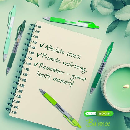 Pilot G2 Premium Gel Roller Pens, G2 Boost Green Pens Pack, The Colors of Balance, 8 Pack Pouch, Fine Point 0.7 mm, Assorted