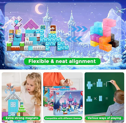GraceDuck Magnetic Blocks - 150PCS Magnetic Blocks Build Ice Castle - Magnetics Toys for Montessori Toddler Easter Christmas Birthday Gifts - STEM Sensory Toys for 3 4 5 6 7 8 9 10 Year Old Girls