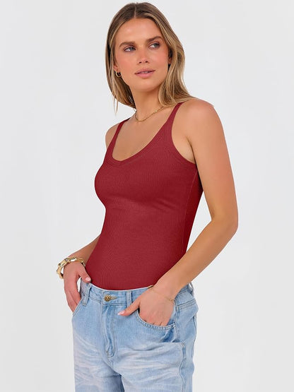 ANRABESS V Neck Tank Tops for Women Ribbed Knit Camisole 2026 Summer Casual Sleeveless Slim Fitted Basic Cami Shirts Clothes
