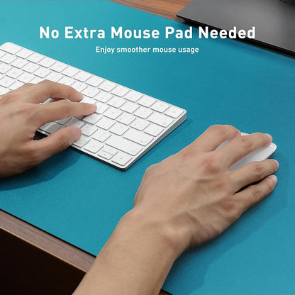 Aothia Faux Leather Desk Mat - Non-Slip PU Leather Desk Blotter, Waterproof Writing Surface, Large Desk Pad for Office & Home (Turquoise, 55" x 17")