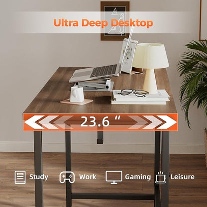 Mericonia 47x24 Inch Computer Desk with Wheels, Small Simple Rolling Desk | Writing Table for Home Office Bedroom Work Study, Walnut