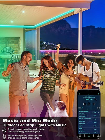 100ft(2*50ft) Outdoor Led Strip Lights Waterproof, Ip68 Outside Led Light Strip Waterproof with Remote and App Control, Exterior Led Rope Lights Music Syne RGB Strip Lights for House Party