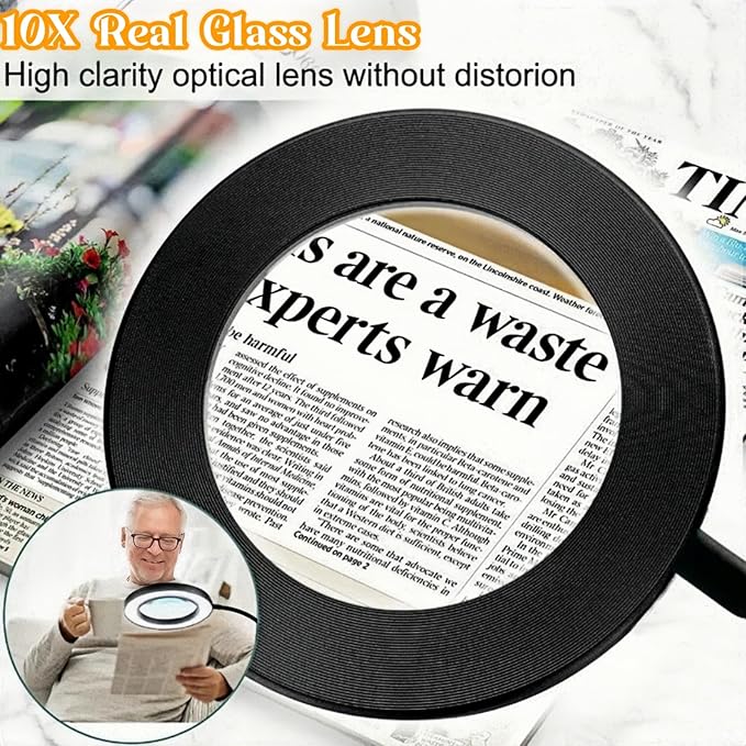 Desk Magnifying Glass with Light 10X, Clip on Desk Lamp,Craft Lamp Adjustable Lighted Magnifying Glass with Stand Portable Eye LED Lamp 3 Colors Dimmable for Reading Crafts Workbench(Sliver 2.0)