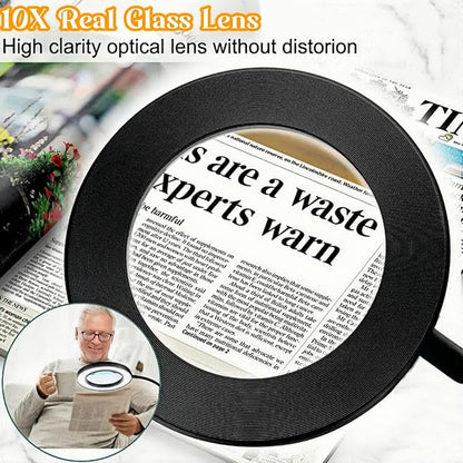Desk Magnifying Glass with Light 10X, Clip on Desk Lamp,Craft Lamp Adjustable Lighted Magnifying Glass with Stand Portable Eye LED Lamp 3 Colors Dimmable for Reading Crafts Workbench(Sliver 2.0)
