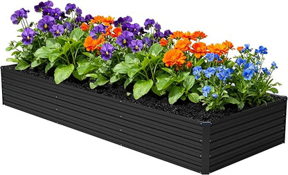 12x4x1.5ft Galvanized Raised Garden Bed,Outdoor Planter Box Metal Patio Kit Planting Bed for Vegetables Flowers Herb,Black