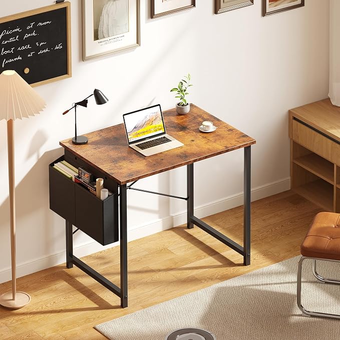 OLIXIS Small Computer Desk, 31 Inch Gaming Desks for Home Office | Writing Study Craft Work Table, Computer Workstation for Bedroom Small Spaces with Storage Bag, Rustic Brown