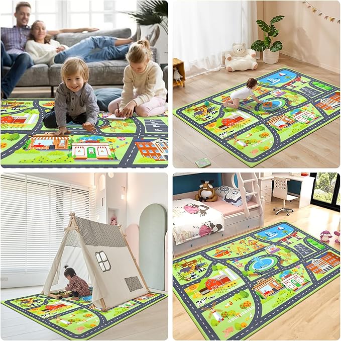 HEBE Kids Play Rug 4'x6' ABC Alphabet Numbers Shapes Educational Kid Area Rug Washable Baby Crawling Mat Non Slip Kid Play Mat Carpet for Girl Boy Bedroom Playroom