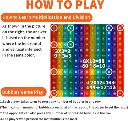 12x12 Multiplication Pop Game & Math Chart | Interactive Learning Toy for Kids | Teacher-Approved Classroom Tool | Stress Relief STEM Gift with Multiplication Table