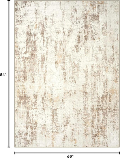 5x7 Area Rugs Washable Rug: Modern Abstract Living Room Rug Soft Anti-Skid Thin Carpet Indoor Floor Non-Shedding Carpets for Bedroom Dining Room Farmhouse Nursery Home Office - Beige Grey