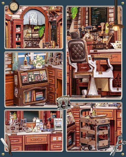 Book Nook Kit - DIY Adult Miniature Dollhouse, Hair Salon Themed, 3D Wooden Puzzle Bookend, Bookshelf Decor Gift for Family and Friends (John's Hair Salon)
