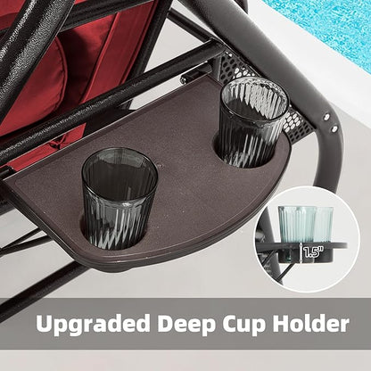 HOMREST 3 Seat Outdoor Porch Swing with Adjustable Canopy, Convertible Patio Swing Bed with Stand, Patio Glider Swing with Upgraded Cup Holder, Thicken Cushions ＆ Pillow for Backyard (Wine Red)
