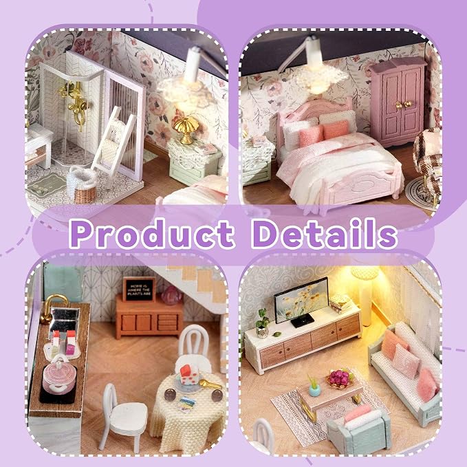 Flever Dollhouse Miniature DIY House Kit Creative Room with Furniture for Romantic Valentine's Gift (Happy House)