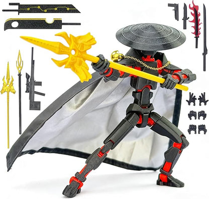 T13 Assembly Completed Action Figures,T-13 Action Figure, Robo 13 3D Printed Action Figure - The Ultimate Hero for Action-Packed Playtime,5.2 Inch, Black Red