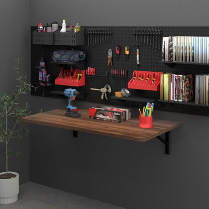 IAE 36x22in Floating Fold Desk,Wall-Mounted Folding Computer Table,Walnut | Study Table with Shelf Brackets,Foldable Down Shelf with Engineered Wood,Fold Computer Desk for Small Apartment,Holds 503 lb