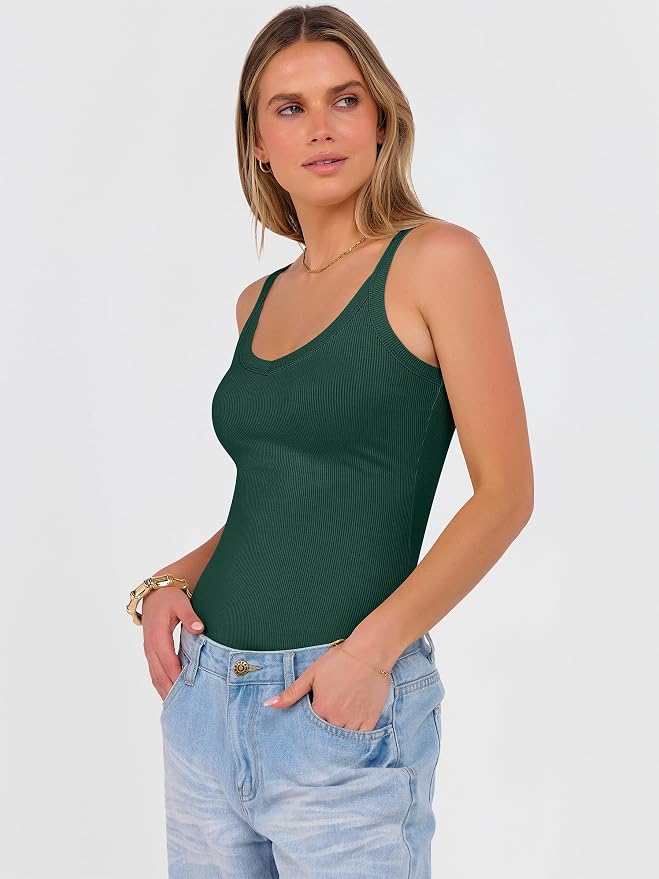 ANRABESS V Neck Tank Tops for Women Ribbed Knit Camisole 2026 Summer Casual Sleeveless Slim Fitted Basic Cami Shirts Clothes