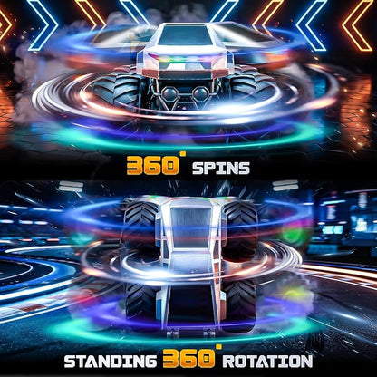 BEZGAR Cyber Truck Toy - 2.4GHz 1:20 4WD Remote Control Car for Boys 8-12 with Colorful Lights, 360° Rotation - RC Car Toy for Boys Girls Age 6, 7, 8, 9, 10 Years Old, Birthday Gifts(Silver)
