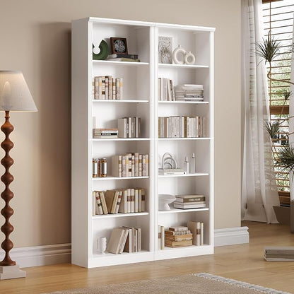 Thacuok 75" Tall Bookshelf Set of 2, 6 Tier Bookshelf with Adjustable Shelves, Bookcase with Anti-Tipping Device, Floor Standing Modern Display Rack,Book Shelf for Living Room, Bedroom, Office, White