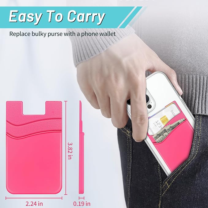 SHANSHUI Card Holder for Phone, Silicone Sticky Wallet Pocket Sleeve Pouch Stick on ID Credit Card for All Smartphonest - 5 Pack Light Pink Red Pink Rose Orange