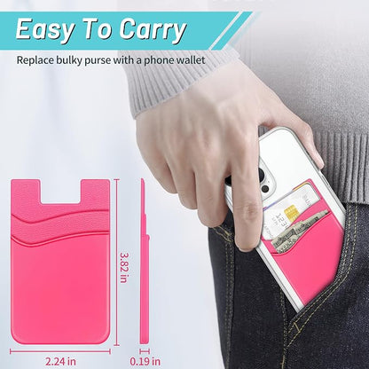 SHANSHUI Card Holder for Phone, Silicone Sticky Wallet Pocket Sleeve Pouch Stick on ID Credit Card for All Smartphonest - 5 Pack Light Pink Red Pink Rose Orange