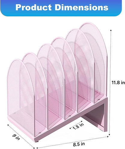 gianotter Desktop File Organizer with 5 Compartments | Desk Organizer Paper Organizer for Desk Workspace Organizers for Office Supplies (Pink, Inclined Style)
