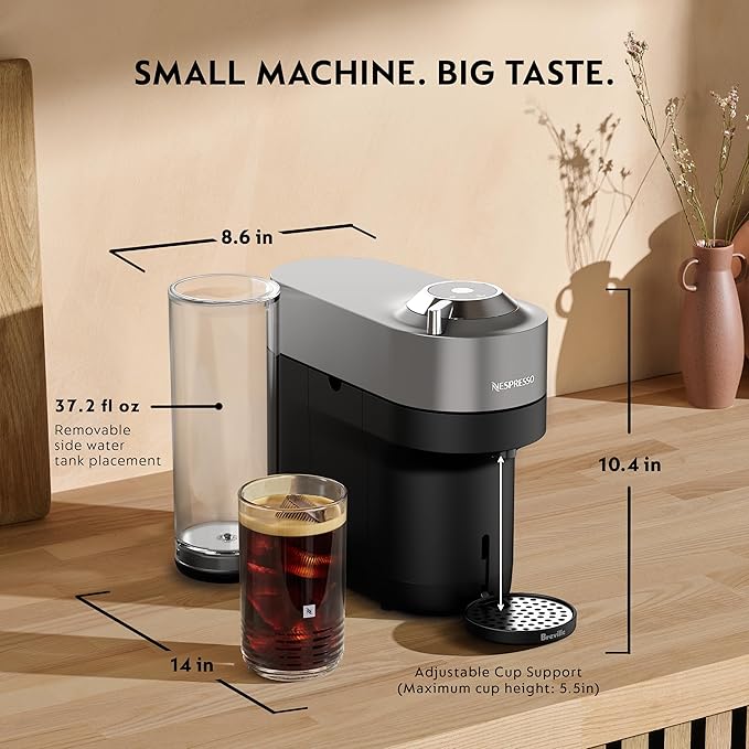 Nespresso Vertuo Pop+ Deluxe Coffee and Espresso Maker by Breville with Milk Frother, Titan