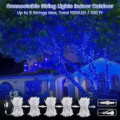 Upgraded Connectable 200 LED String Lights Indoor Outdoor, 66FT Blue Christmas Lights Waterproof, 13 Modes Twinkle Fairy Lights Plug in Clear Wire for Christmas Tree, Bedroom, Classroom, Wedding Decor